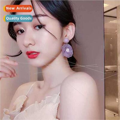 Earrings Korea chiffon yarn lace flower earrings purple peta