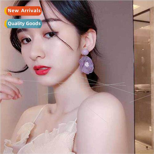 Earrings Korea chiffon yarn lace flower earrings purple peta