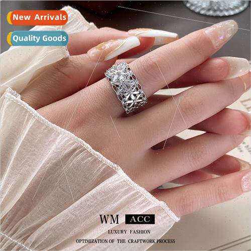 lver wh diamonds zirconia open ring hollowed out hundred wh