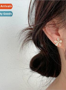 Korea 925 silver needle daisy earrings cat eye stone simple