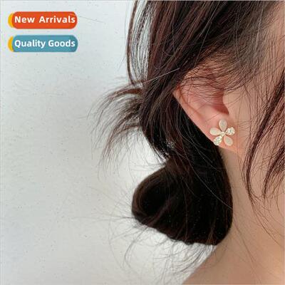 Korea 925 silver needle daisy earrings cat eye stone simple