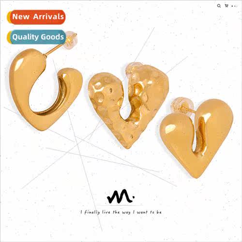 Europe new simple niche irregular love earrings tanium steel