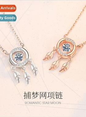 s925 silver necklace female dreamcatcher feather hollowing s