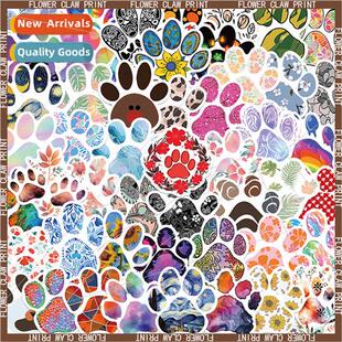 50 Cute Colorful Graffi Flower Paw Print WaterproStickers PV