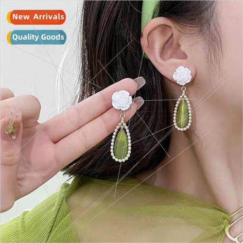 Green flowers earrings female 2023 new Mori fresh earrings n