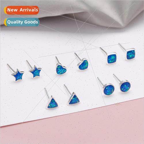 S925 silver Korea earrings drip glue colorful gold pcs penta