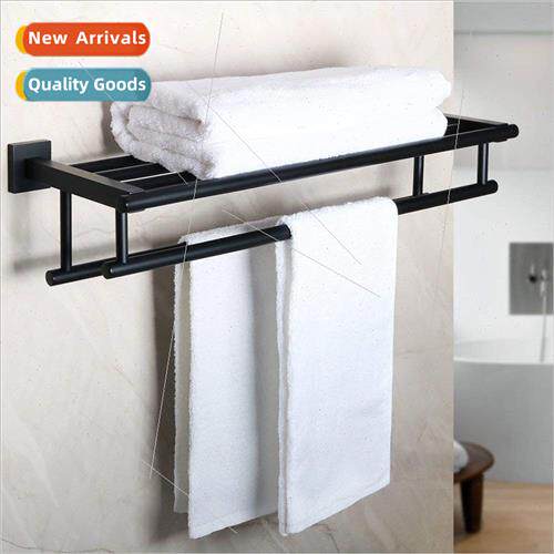 Bathroom Black Stainless Steel Towel Rack No Hole Bathroom T