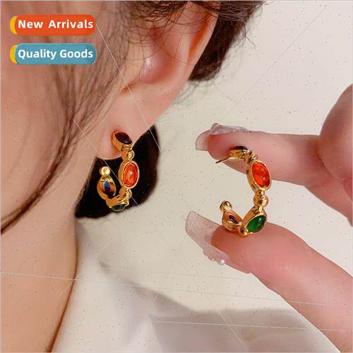 Europe Vintage Colorful C Earrings Antique che Earrings