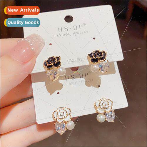 French sweet elegant flowers zirconia pearl earrings female