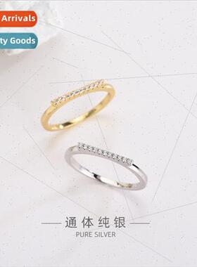 s925 silver Korea set diamonds a word ring niche simple vers