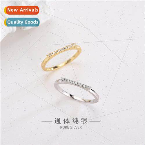 s925 silver Korea set diamonds a word ring niche simple vers