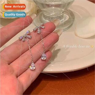 Absolutely beautiful bow tassel drop earrings niche new earr