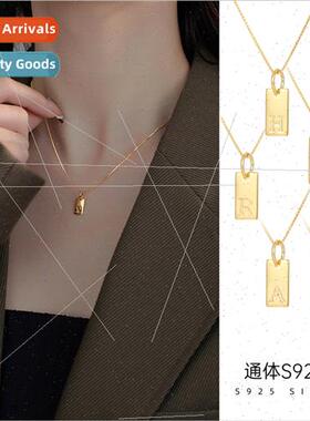 S925 silver simple square sign letters necklace cold wind ni