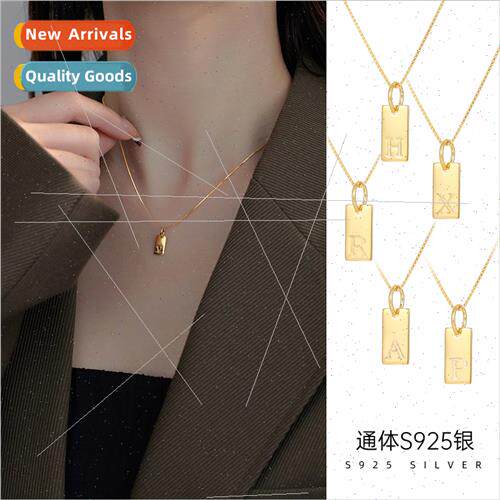 S925 silver simple square sign letters necklace cold wind ni