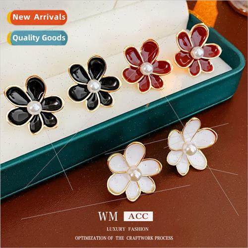 lver needle oil drop flower pearl earrings French retro matc