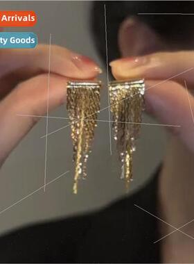 Golden triangle tassel earrings 925 silver needle earrings s