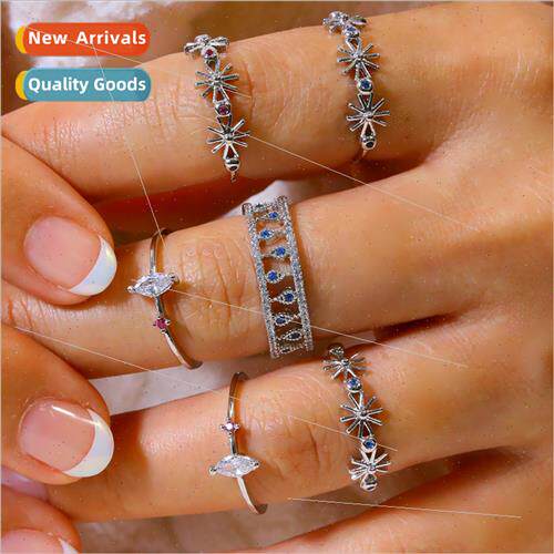 ins tide korea blue diamond double layer water drop open rin