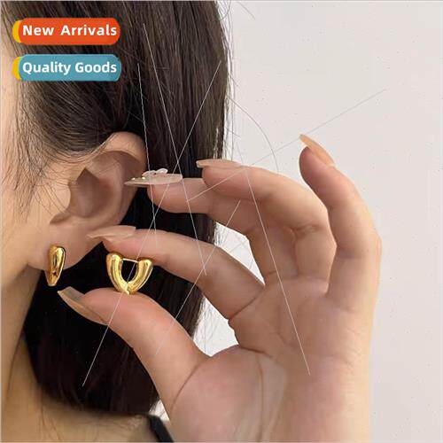 Small simple brushed metal texture love heart earrings earri