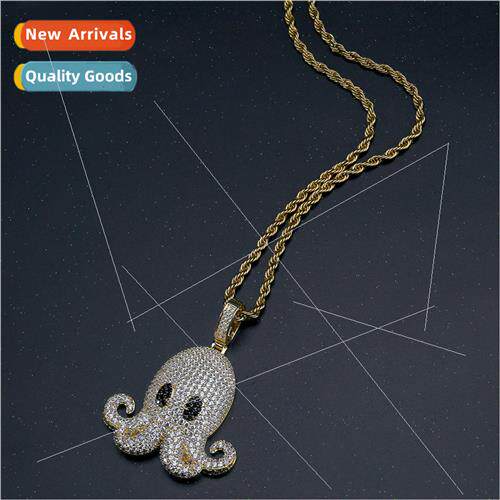 Hip Hop Octopus Pendant Micro Zirconia Hiphop Men Set Neckla