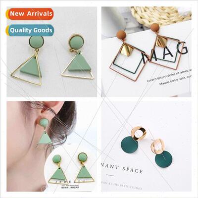 Korea fashion S925 silver needle colorful green whe geometri