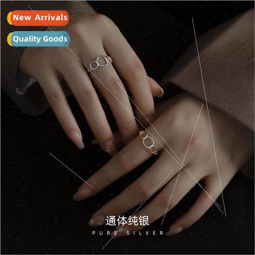 S925 silver Korea hollow square patchwork ring female fashio