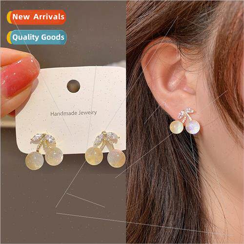 New sweet star stone cherry earrings female summer niche swe