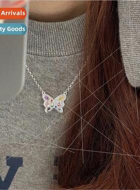 Colorful Butterfly Necklace Female Delicate Pendant Necklace