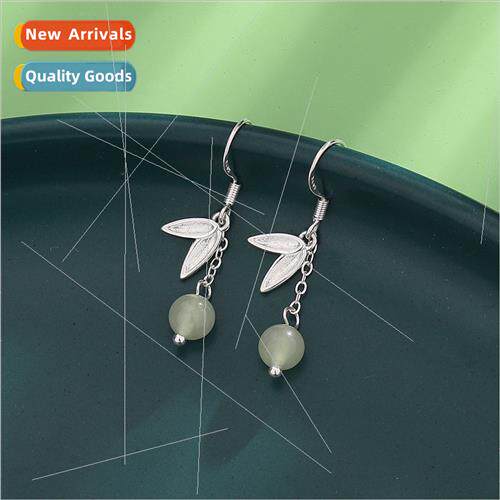 bamboo leaf earrings round beads jade earrings ancient Chine