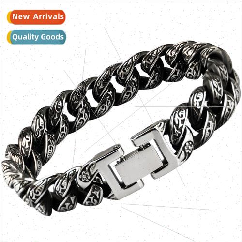 Fashion Black Vintage Carved Bracelet Men Hipster mple Stude