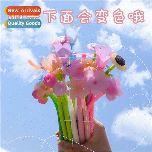 Creative soft silicone color changing pen girl flower black