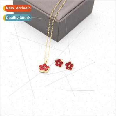 Reversible Plum Necklace Two pcs Women Korea Earrings Set mp