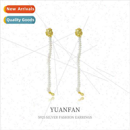 925 silver Long Rice Pearl Earrings ins Europe Vintage on Ea