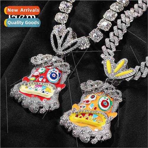 Hip Hop Cartoon Head Pendant Copper wh Zirconia Colorful Oil