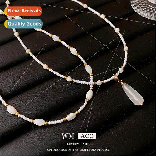 Acrylic water drop glazed rice beads twopcs necklace simple