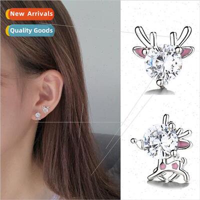 Pink deer earrings female cute small student earrings Christ