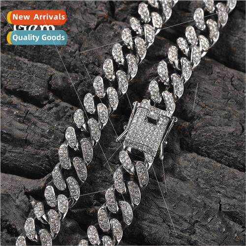 Europe hip-hop new 12mm alloy wh diamonds men Cuban necklace