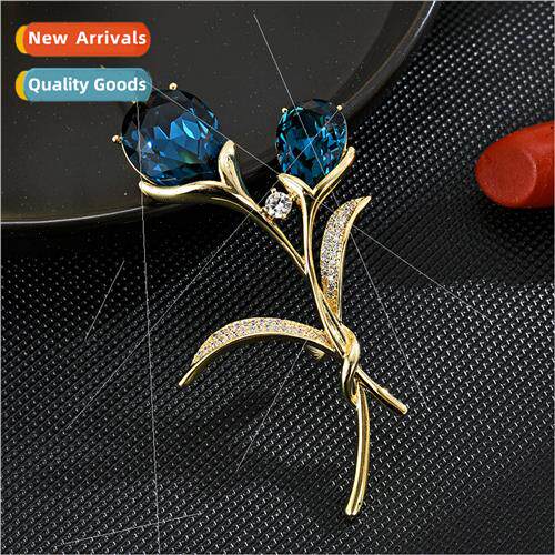 Crystal tulip noble exquise chest real elegant pin su jacket