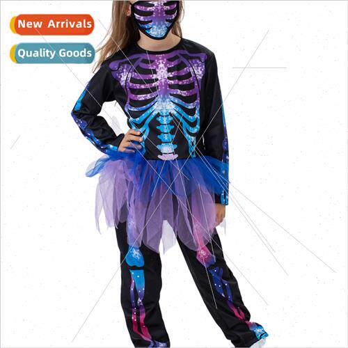 Halloween Masquerade Costume cos Skeleton Tight Dress Mardi