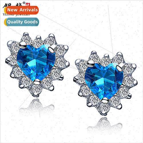 s925 silver earrings heart ocean micro-set earrings stud jew