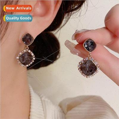 Celebry retro rhombus zirconia earrings s925 silver pin fash