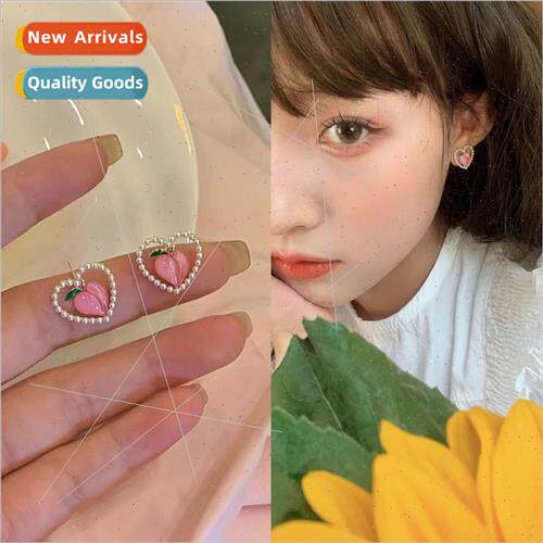 Peach pearl love earrings 2022 new tide niche ins cute earri