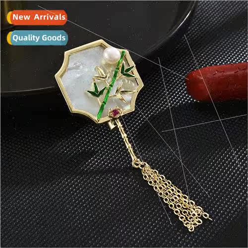 fan tassel brooch female high-grade natural luxury bamboo ja