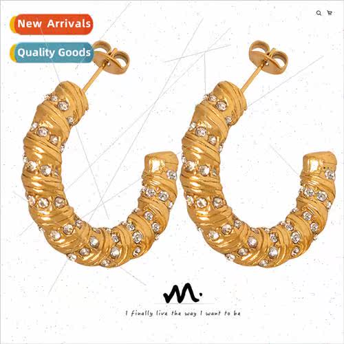 Europe new tanium steel gold-plated niche ring earrings diam
