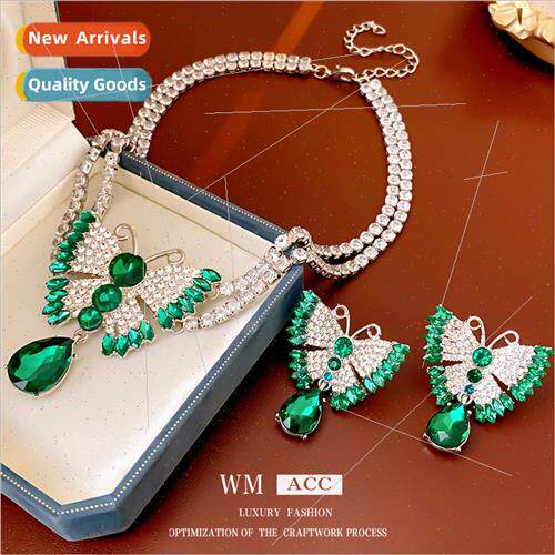 lver needle wh diamond green butterfly drop earrings fashion