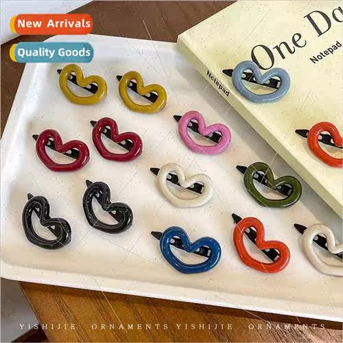 Korea color card frog buckle side clip mini love bangs clip