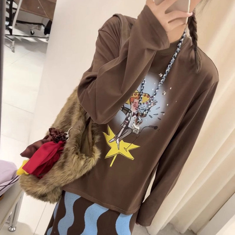 高品质 小众设计星星音乐家联名款图案长袖T恤打底衫女25早春新款