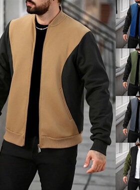 Long-sleeved pullover men's jacket立领拼色长袖卫衣男上衣外套
