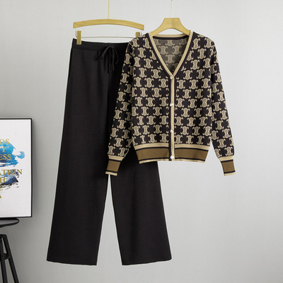 减龄显瘦针织套装洋气毛衣阔腿裤