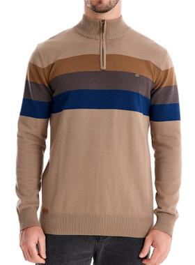Half zip striped patchwork knit for men 半拉链套头拼接毛衣男