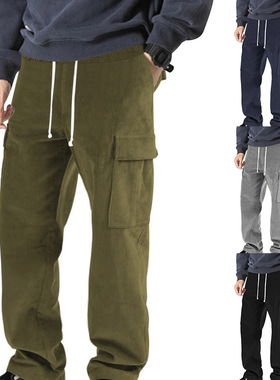 Corduroy cargo straightleg pants宽松灯芯绒多口袋工装直筒裤男